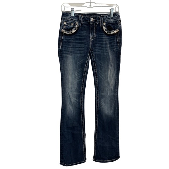 Miss Me Denim - Miss Me Signature Bootcut Blue Jeans Women 27x34 Stretch Western Boho Distress